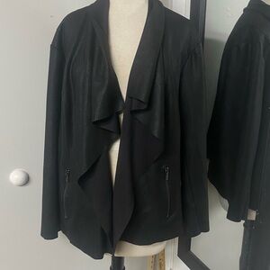 Catherine Malandrino faux leather snake skin print draped-front jacket. sz 3X